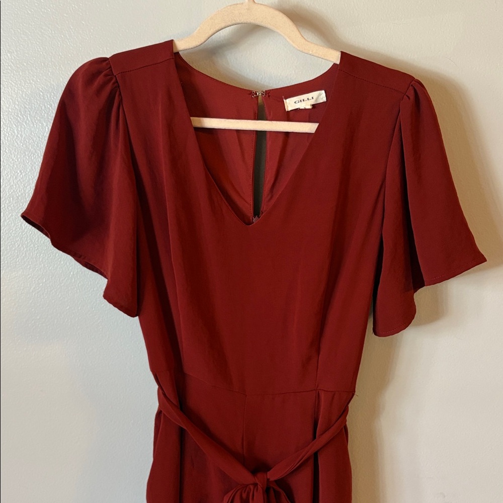 [Gilli] Deep Red Belted Jumpsuit - Size Small - Picture 2 of 6